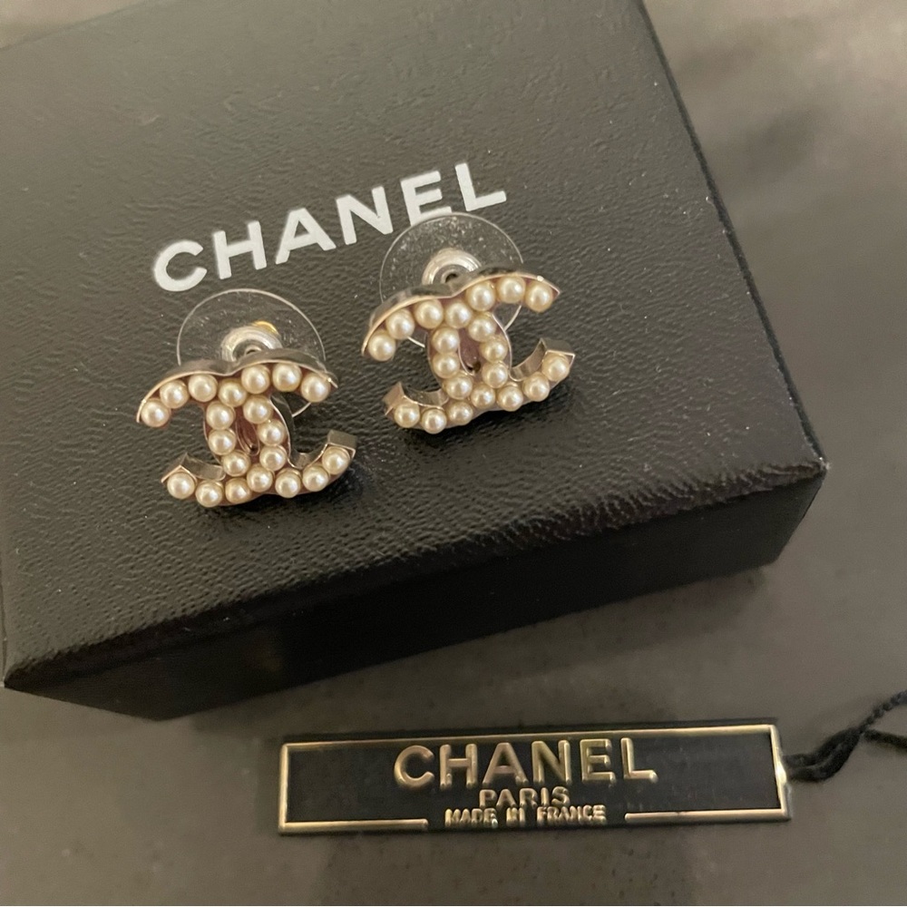 Authentic Chanel CC Faux Pearl Earrings